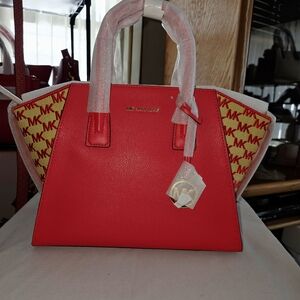 Michael Kors Avril Large Embroidered Leather Top-Zip Tote Bag In Coral Reef